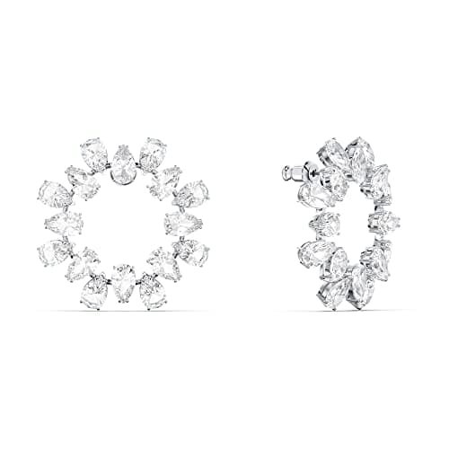 Swarovski Millenia Pierced Hoop Earrings Rhodium Finish Clear Crystals For Women Evening Party Jewelry