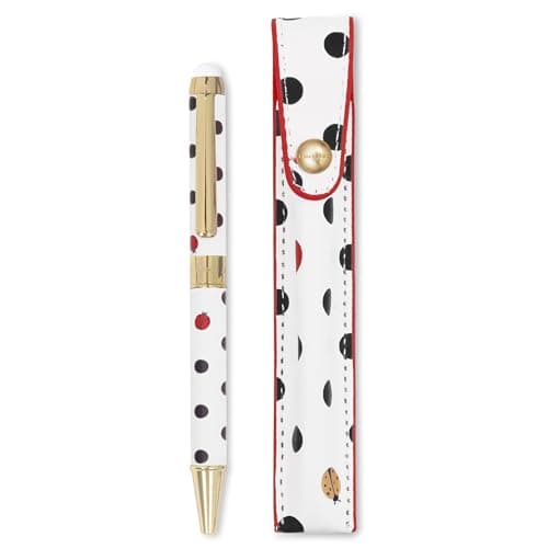 Kate Spade New York Stylus Pen for Touch Screens | Metal Ballpoint Pen with Black Ink and Storage Pouch | Ladybug Dot De