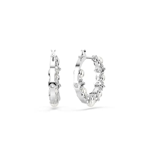 Swarovski Matrix Drop Earrings, Crystal Pearl, Round Cut Clear, Rhodium Finish, Elegant Jewelry for Special Occasions
|