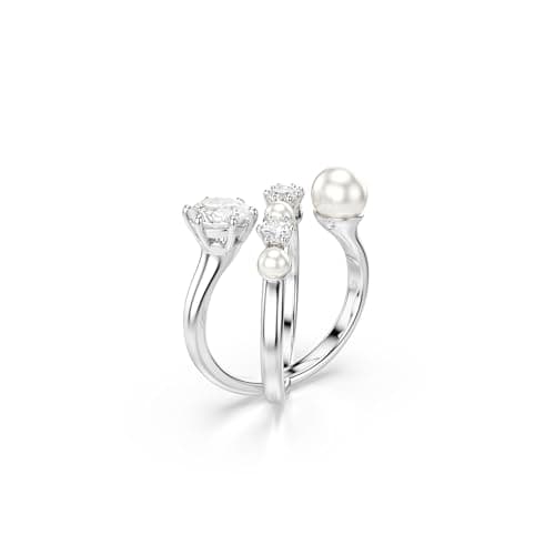 Swarovski Matrix Clear Crystal Pearl Round Cut Rhodium Finish Cocktail Ring for Women Evening Party Accessories