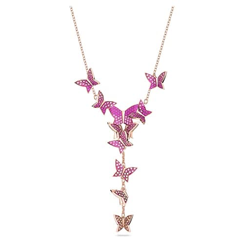 Swarovski Lilia Butterfly Pink Crystal Necklace, Earrings, and Bracelet for Women, Rose Gold Tone Finish, 18K Crystal Pe
