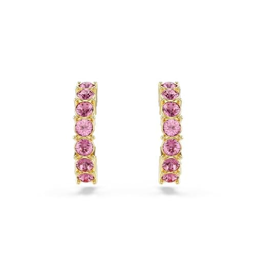 Swarovski Mini Hoop Hoop Earrings: Round Cut Pink Gold-Tone Finish for Women Parties Night Out