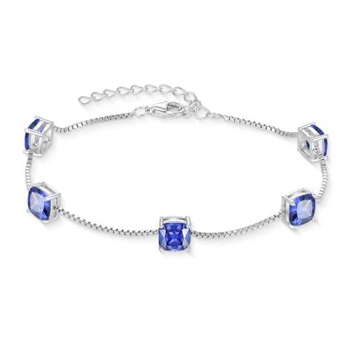 Inpasne Birthstone Bracelet for Women 925 Sterling Silver Dainty Princess Cut Link Jewelry Gifts for Her  
Inpasne Birth