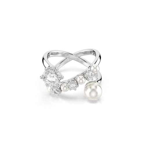 Swarovski Matrix Cocktail Ring, Crystal Pearl, Round Cut, Clear, Rhodium Finish, Perfect Gift for Special Occasions
| S