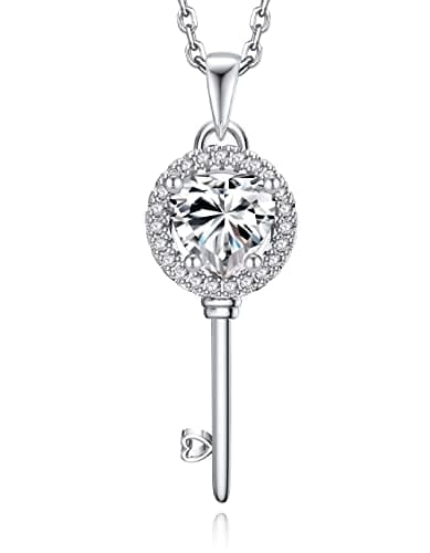 MomentWish Heart Necklace for Women, 1 Carat Simulated Moissanite for Her 925 Sterling Silver Halo Pendant-Heart Recycle