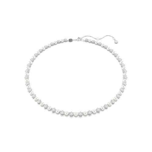 Swarovski Matrix Tennis Necklace: Crystal Pearl, Round Cut, Clear, Rhodium Finish for Women Sporty Jewelry