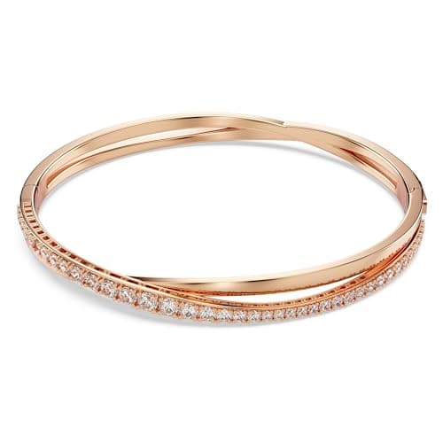 Swarovski Twist Rows Clear Crystal Bracelet - Rhodium & Rose Gold Tone, Women's Fashion Jewelry, 7.5cm