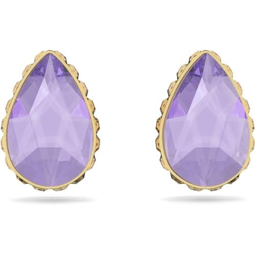 Swarovski Chroma Reversible Stud Earrings for Women, Lilac Drop Cut Crystal in a Gold Tone Finish Setting, Perfect for E