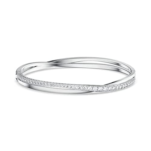 Swarovski Twist Rows Clear Crystal Bracelet - Rhodium & Rose Gold Tone, Women's Fashion Jewelry, 7.5cm