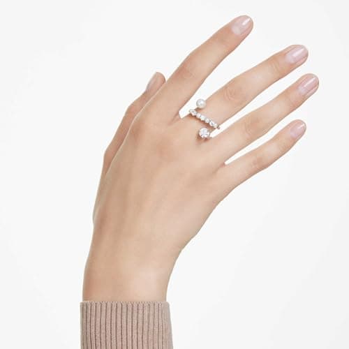 Swarovski Matrix Clear Crystal Pearl Round Cut Rhodium Finish Cocktail Ring for Women Evening Party Accessories