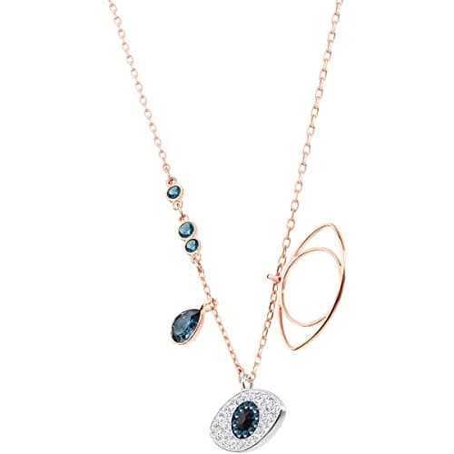 Swarovski Women's Crystal Duo Evil Eye Rose Gold-Plated Necklace Best Sparkle Accessory for Everyday Wear