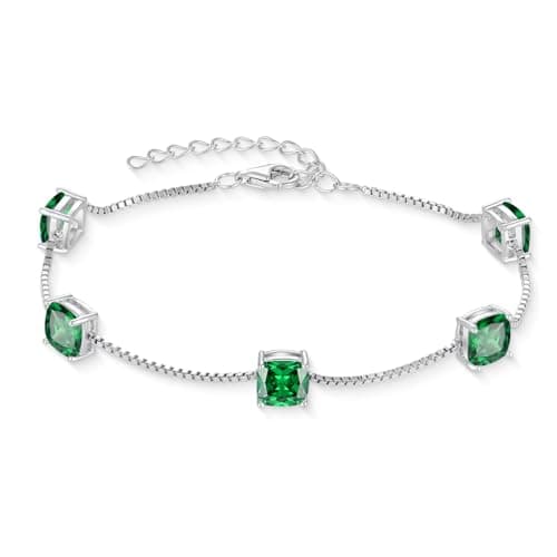 Inpasne Birthstone Bracelet for Women 925 Sterling Silver Dainty Princess Cut Link Jewelry Gifts for Her  
Inpasne Birth