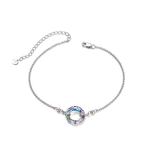 AOBOCO S925 Sterling Silver Crystal Bracelet for Women, Sparkling Circle-round Crystal Gifts for Women