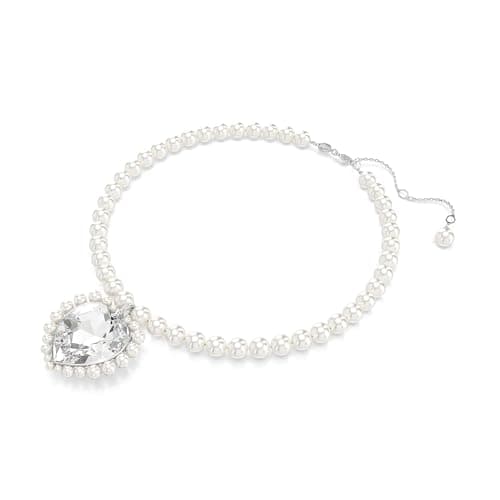 Swarovski Ariana Grande Crystal and Pearl Necklace for Women - Fashion Jewelry - Rhodium Finish - 18 inch Necklace - Hal