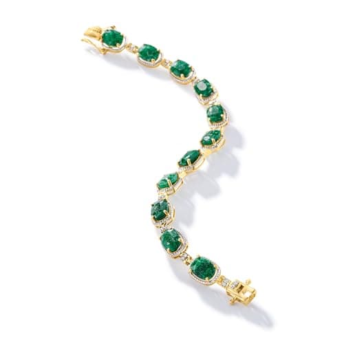 Ross-Simons 1|00 ct. t.w. Emerald and .21 ct. t.w. Diamond Bracelet for Women in 18kt Gold Over Sterling
| Ross-Simons