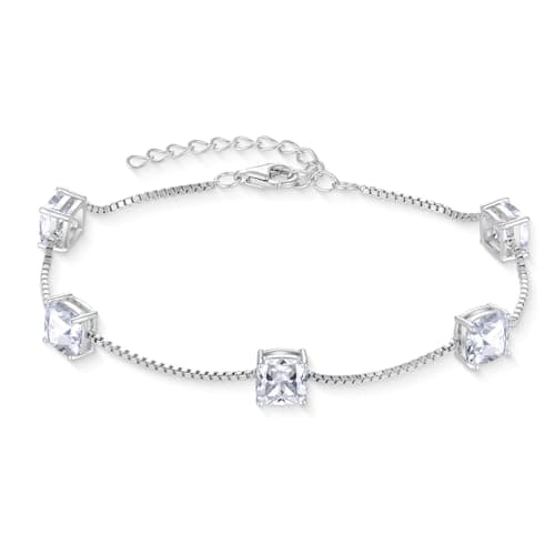 Inpasne Birthstone Bracelet for Women 925 Sterling Silver Dainty Princess Cut Link Jewelry Gifts for Her  
Inpasne Birth