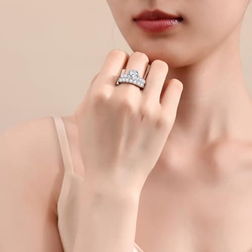 VAXOJEL Moissanite Bridal Ring Sets for Women Engagement Rings Women Moissanite Wedding Ring Set D Color VVS1 Round Cut