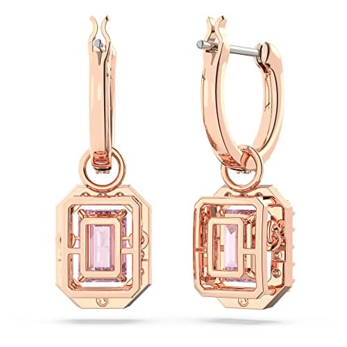 Swarovski Una Drop Earrings Octagon Cut Pink Crystal Rose Gold-Tone Finish for Women Evening Party Jewelries