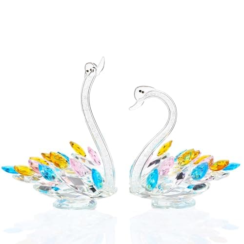 Ornamental Set of 2 Crystal Purple Swans Figurines for Anniversary Wedding Gifts Women Mom Couple Home Decor Gift Boxed