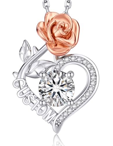 MomentWish 1Carat Moissanite Flower Necklace for Her 925 Sterling Silver Rose Valentine's Day Gift for Wife Recycled Cla