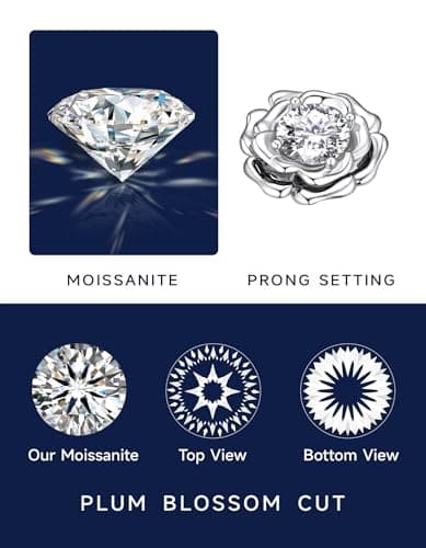 MomentWish 1Carat Moissanite Flower Necklace for Her 925 Sterling Silver Rose Valentine's Day Gift for Wife Recycled Cla
