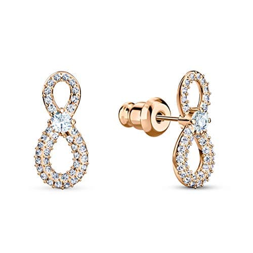 Swarovski Infinity Necklace and Stud Pierced Earrings Set for Women with Clear Crystal Pavé and Mixed Metal Plated Fini