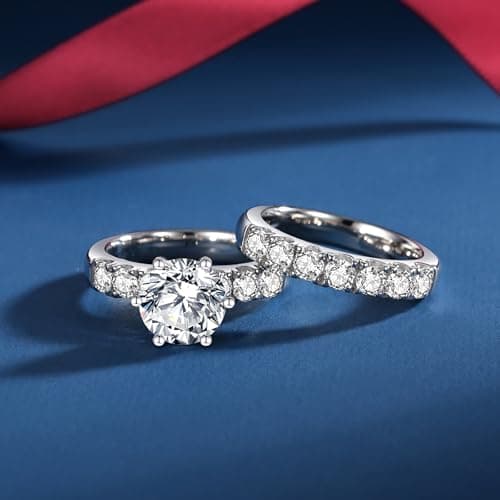 VAXOJEL Moissanite Bridal Ring Sets for Women Engagement Rings Women Moissanite Wedding Ring Set D Color VVS1 Round Cut