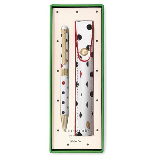 Kate Spade New York Stylus Pen for Touch Screens | Metal Ballpoint Pen with Black Ink and Storage Pouch | Ladybug Dot De