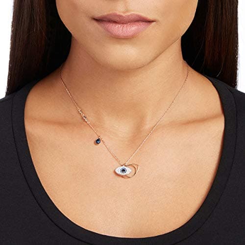 Swarovski Women's Crystal Duo Evil Eye Rose Gold-Plated Necklace Best Sparkle Accessory for Everyday Wear