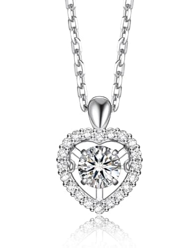 MomentWish Heart Necklace for Women, Sparkling Gift for Her 925 Sterling Silver Dance Necklace for Anniversary Christmas