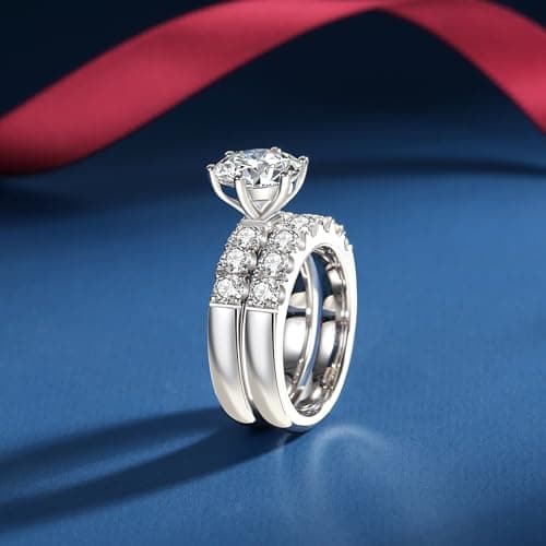 VAXOJEL Moissanite Bridal Ring Sets for Women Engagement Rings Women Moissanite Wedding Ring Set D Color VVS1 Round Cut