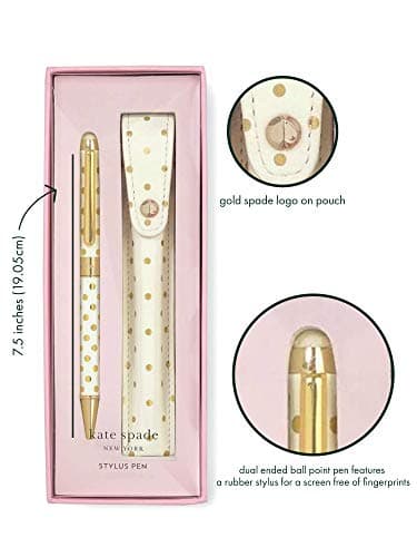 Kate Spade New York Black Ink Ballpoint Pen with Stylus Tip and Storage Pouch for Professionals and Students on the Go
