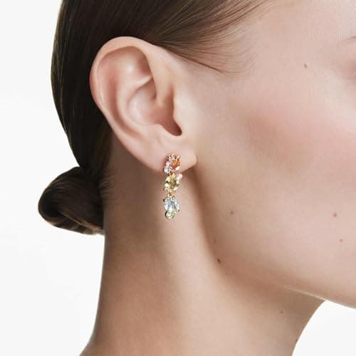 Swarovski Gema Drop Earrings: Asymmetrical Design, Mixed Cuts, Multicolored, Gold-Tone Finish for Fashionistas
