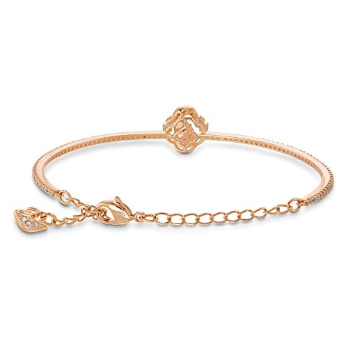 Swarovski Una Clover Bangle Bracelet for Women with a Pink Crystal Surrounded by White Crystal Pavé on a Rose-Gold Tone