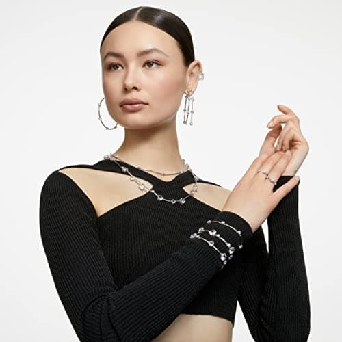 Swarovski Attract Rhodium Tone Necklace, Earring, and Bracelet for Fashion Conscious Women on Formal Occasions
| Swarov