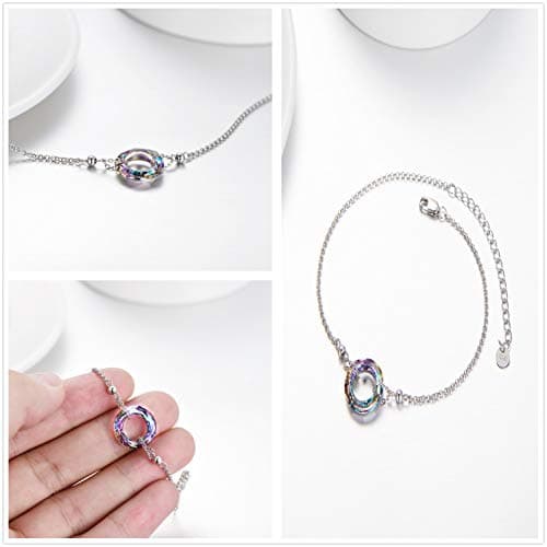 AOBOCO S925 Sterling Silver Crystal Bracelet for Women, Sparkling Circle-round Crystal Gifts for Women