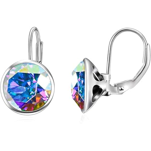 AOBOCO Sterling Silver Bella Earrings for Women, Hypoallergenic Pierced Leverback Cushion Cut Crystal Gifts