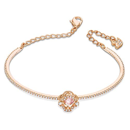 Swarovski Una Clover Bangle Bracelet for Women with a Pink Crystal Surrounded by White Crystal Pavé on a Rose-Gold Tone