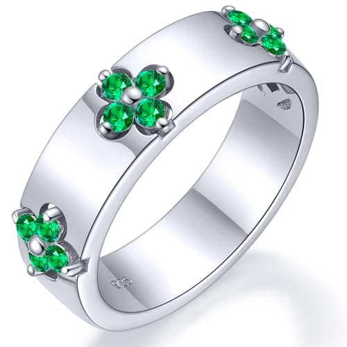 TIMELESSSTAR Clover Moissanite Rings for Women Gifts Premium Moissanite(D Color VVS1 Clarity 3EX Cut) 925 Sterling Silve
