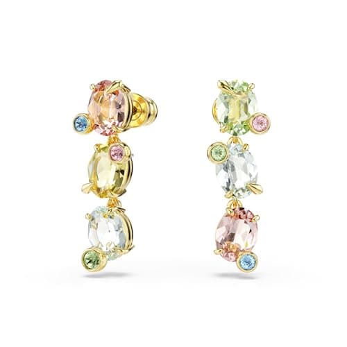 Swarovski Gema Drop Earrings: Asymmetrical Design, Mixed Cuts, Multicolored, Gold-Tone Finish for Fashionistas