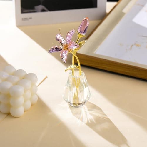Crystal Pink Lily Flower Figurines Collectibles with Crystal Vase Gifts for Women's Home Decor
Crystal Pink Flower with