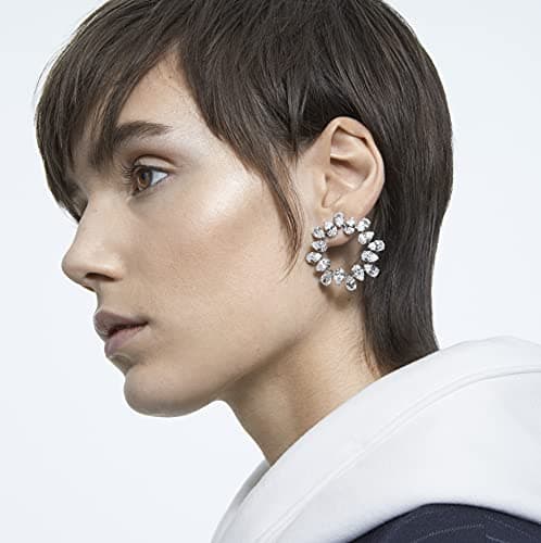 Swarovski Millenia Pierced Hoop Earrings Rhodium Finish Clear Crystals For Women Evening Party Jewelry