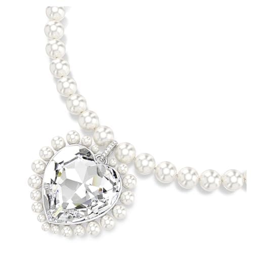 Swarovski Ariana Grande Crystal and Pearl Necklace for Women - Fashion Jewelry - Rhodium Finish - 18 inch Necklace - Hal