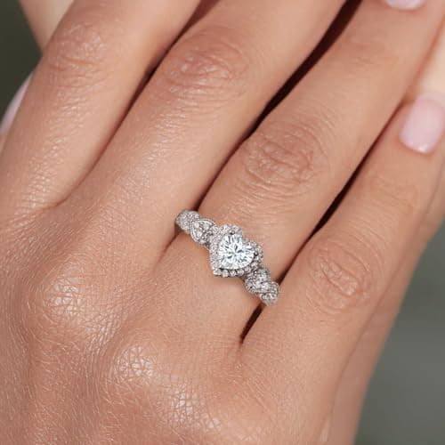 Gem Stone King 925 Sterling Silver Heart Gemstone Ring for Women | White Moissanite Halo | Wedding Anniversary Engagemen