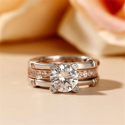 Jeulia Diamond Band Rings for Women CZ Sterling Silver Interchangeable Ring Sets Engagement Wedding Anniversary Promise