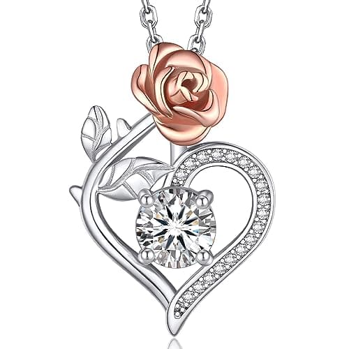 MomentWish 1Carat Moissanite Flower Necklace for Her 925 Sterling Silver Rose Valentine's Day Gift for Wife Recycled Cla