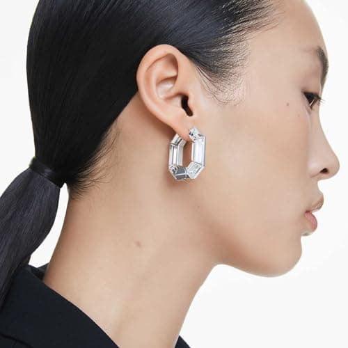 Swarovski Lucent Hoop Earrings: Octagon Shape, Clear, Perfect Gift for Special Occasions