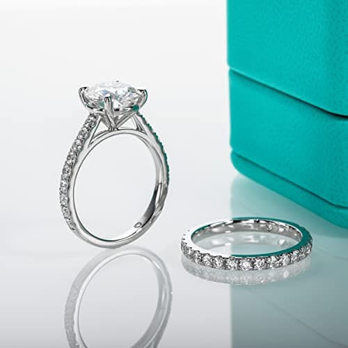 AnuClub 3CT Moissanite Engagement Ring D Color VVS1 Round Cut 925 Sterling Silver Ring Set for Women