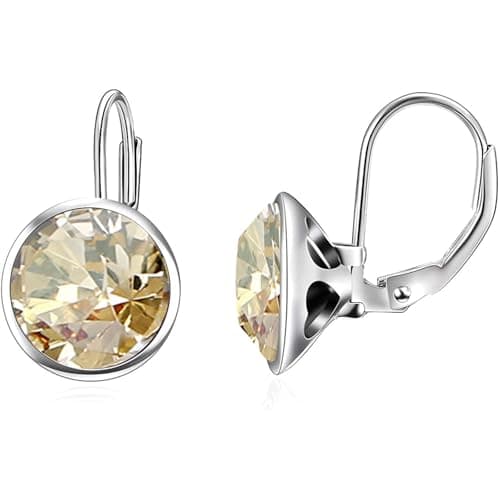 AOBOCO Sterling Silver Bella Earrings for Women, Hypoallergenic Pierced Leverback Cushion Cut Crystal Gifts