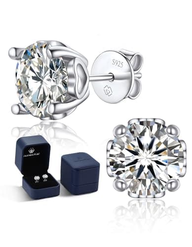 MomentWish Moissanite Earrings, Birthday Gifts for Women, Simulated Diamond Stud Earrings 925 Sterling Silver Jewelry Re